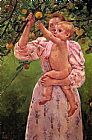 Mary Cassatt Canvas Paintings - Baby Reaching For An Apple Aka Child Picking Fruit